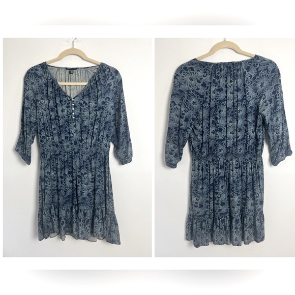 American Living Ralph Lauren Women's Blouson Dress XXL Blue Western Ruffle Hem - Picture 1 of 10